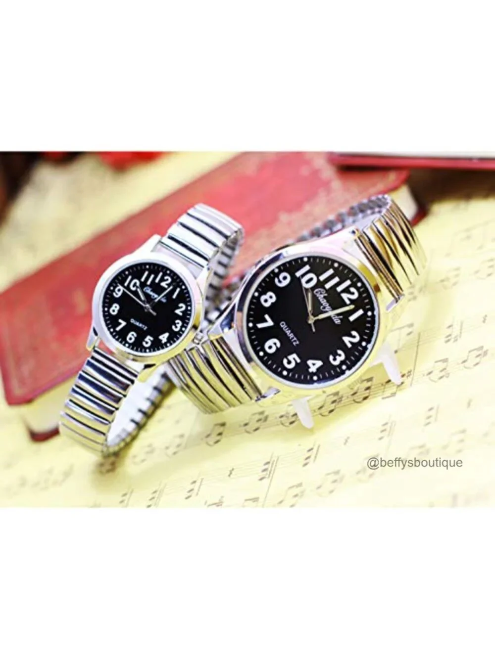 Classic Men's Easy Reader Big Dial Analog Quartz Stainless Steel Expansion Band
